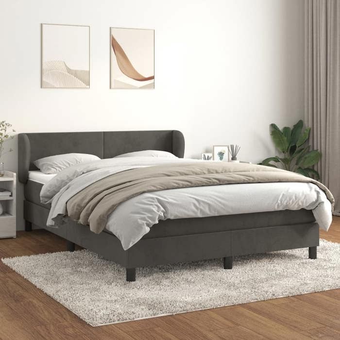 vidaXL Sommier à lattes de lit et matelas Gris foncé 140 x 190 cm velours Ressorts ensachés