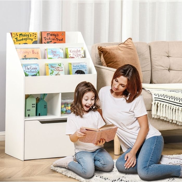 Bibliothèque enfant étagère de rangement avec tiroir 3 étagères et 2 casiers ouverts blanc MDF 60 x 29 9 x 90 cm VEVXYN