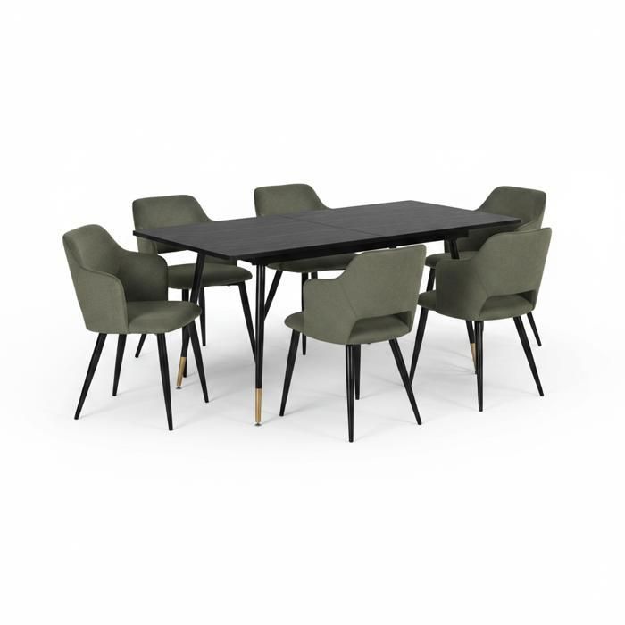 MEUBLES COSY Ensemble de salle à manger comprenant une table extensible et 6 fauteuils avec accoudoirs en tissu vert