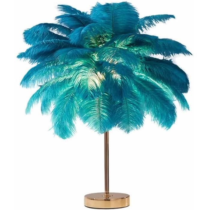 Lampe de table verte à plumes dautruche avec abat-jour lampe de chevet luxueuse pour salon ou chambre déco intérieure bleue