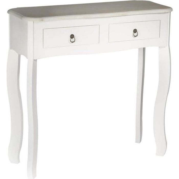 Clemence - Console Blanche 2 Tiroirs Style Baroque