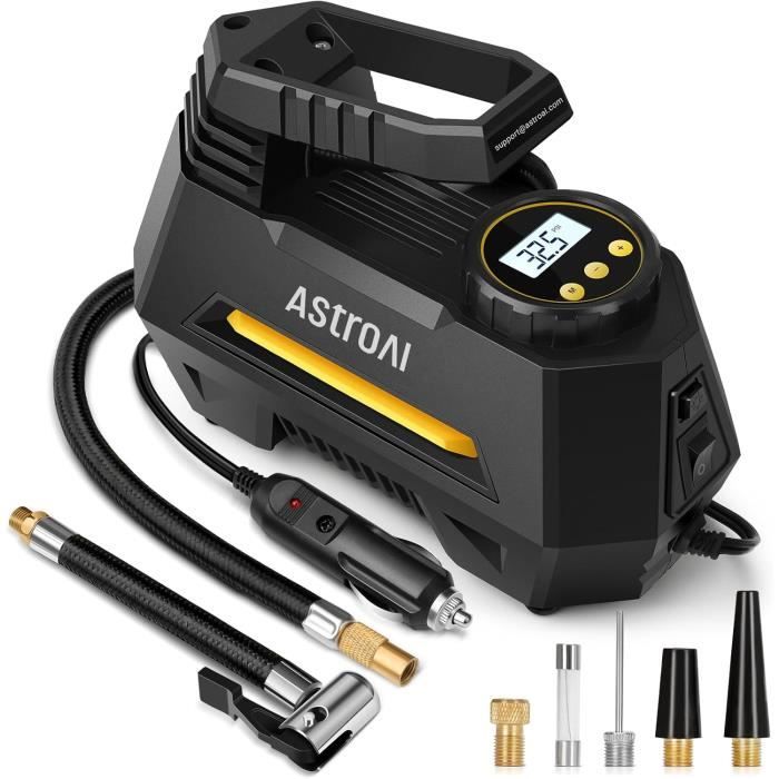Compresseur à air portatif - ASTROAI - 12V DC - Lampe LED - Écran LCD - Arrêt automatique