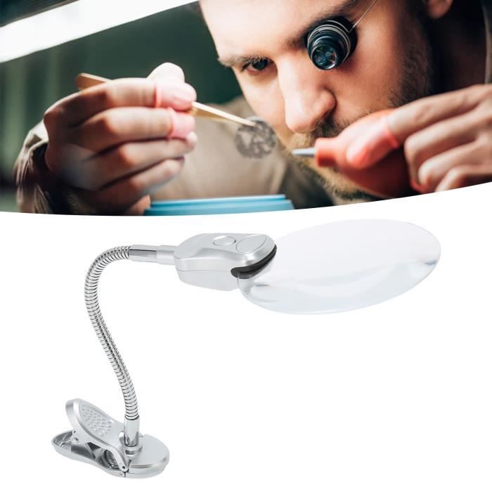 Loupe Rectangulaire Lumineuse 5X Rechargeable - Col Flexible Mains Libres, 50 LEDs, Pour Lecture Et Travaux Précis