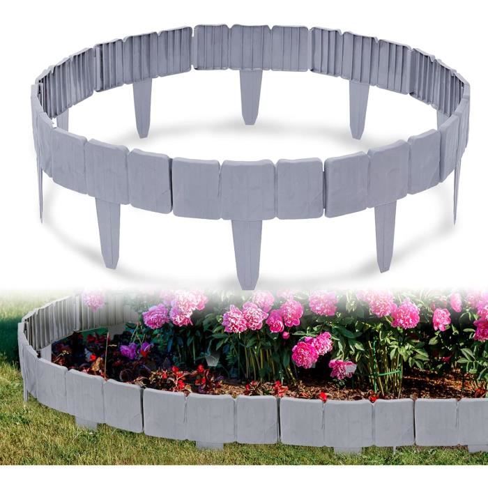 Bordures Jardin Plastique Souple 50m KESSER 50m - Hauteur 5cm Avec 250 Ancrages Gants Bordure Pelouse