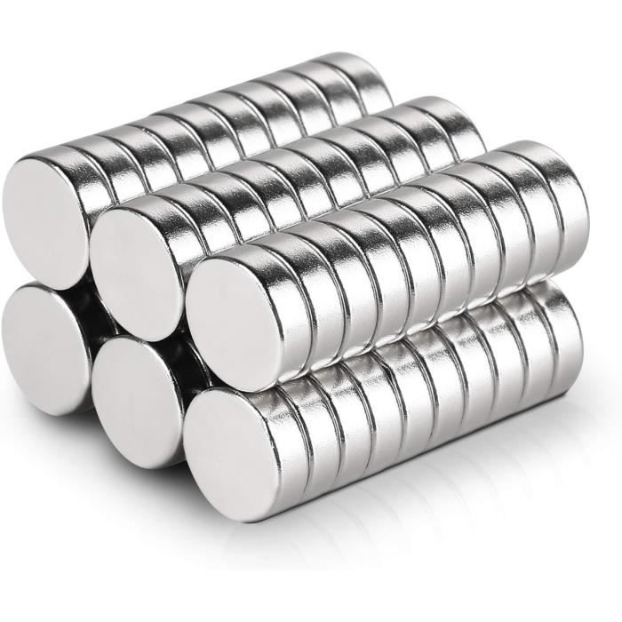 50 Mini Aimants Néodyme Puissants - 7x2mm - Ronds & Plats - Pour Bricolage, Frigo, Bureau