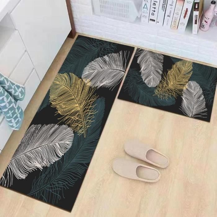 2 Tapis De Cuisine Lavables - Motif Poisson Bleu, Dimensions 50x80cm Et 50x160cm - Antidérapants, Microfibre Absorbante