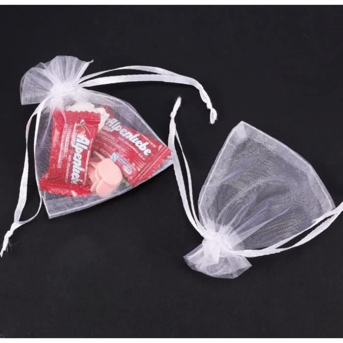 pochette à bijoux WD&CD 100pcs Sachet Bonbons Anniversaire Organza sachet Cadeaux Blanc 7 x 9 cm avec Cordon de Serrage Cadeaux de Mariage Décoration Couleur unie et imprimé étoile et lune 