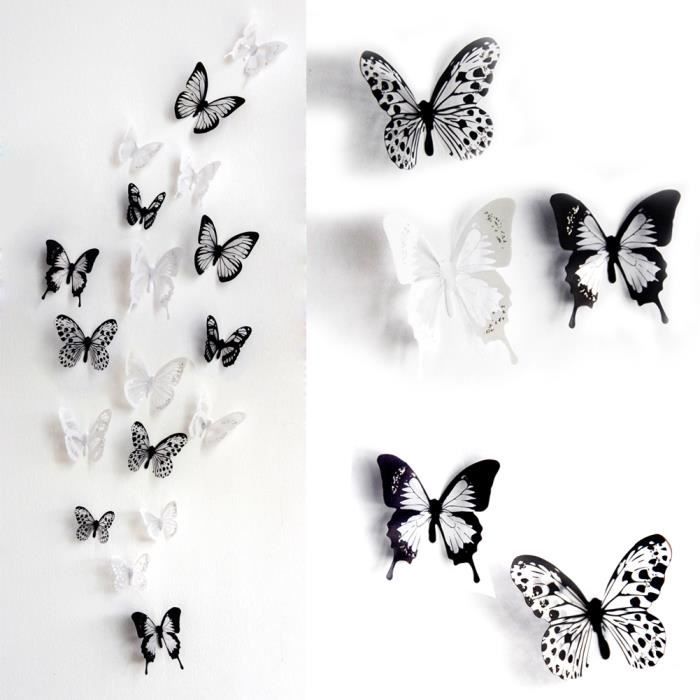 3D Stickers Muraux de Papillons,Décoration pour Chambre Enfants et Filles,12 Pièces,Jaune