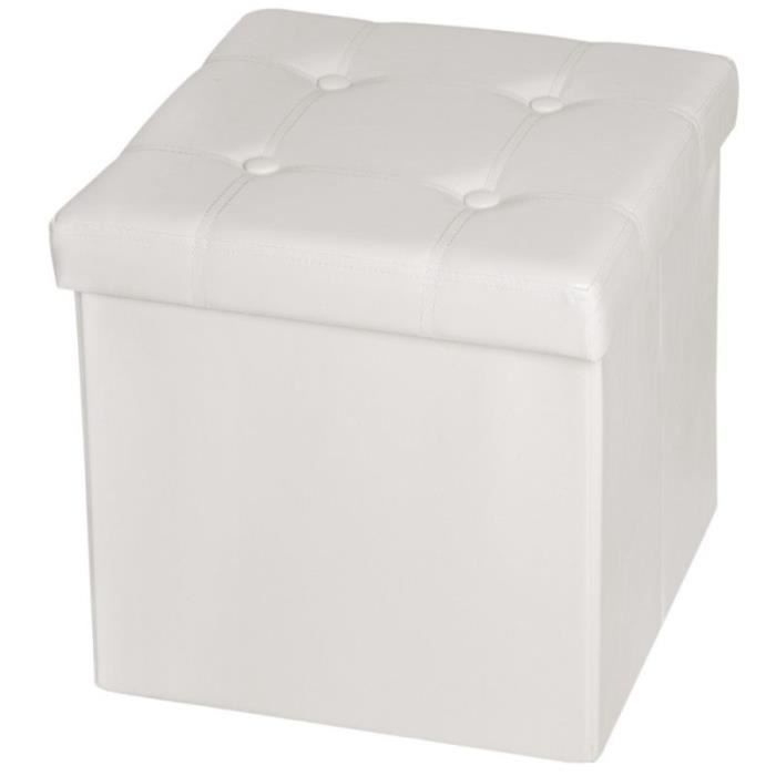 pouf coffre pliant pliable - helloshop26 - blanc - simili - grande capacité de rangement