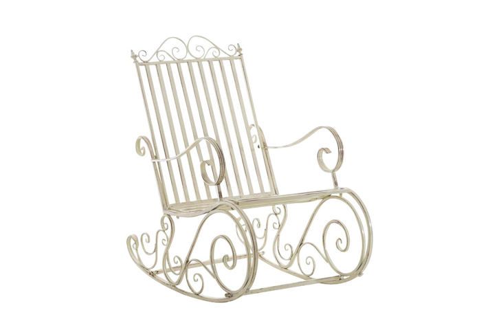 chaise fauteuil à bascule rocking chair pour jardin en fer crème vieilli mdj10103