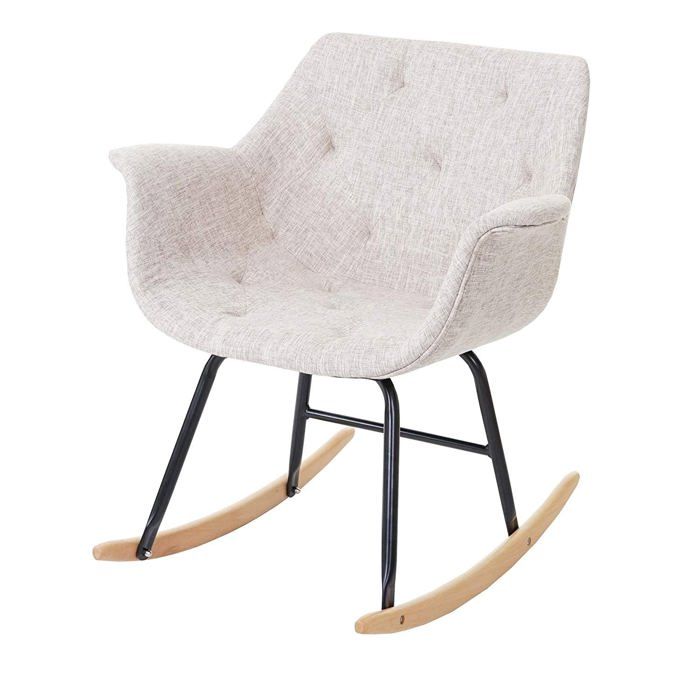 fauteuil à bascule rocking chair relax avec accoudoirs en tissu crème/gris fab04016