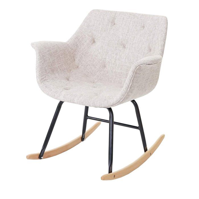 Fauteuil a bascule rocking chair relax avec accoudoirs en tissu creme/gris FAB04016 Fauteuil a bascule rocking chair relax avec accoudoirs en tissu creme/gris FAB04016