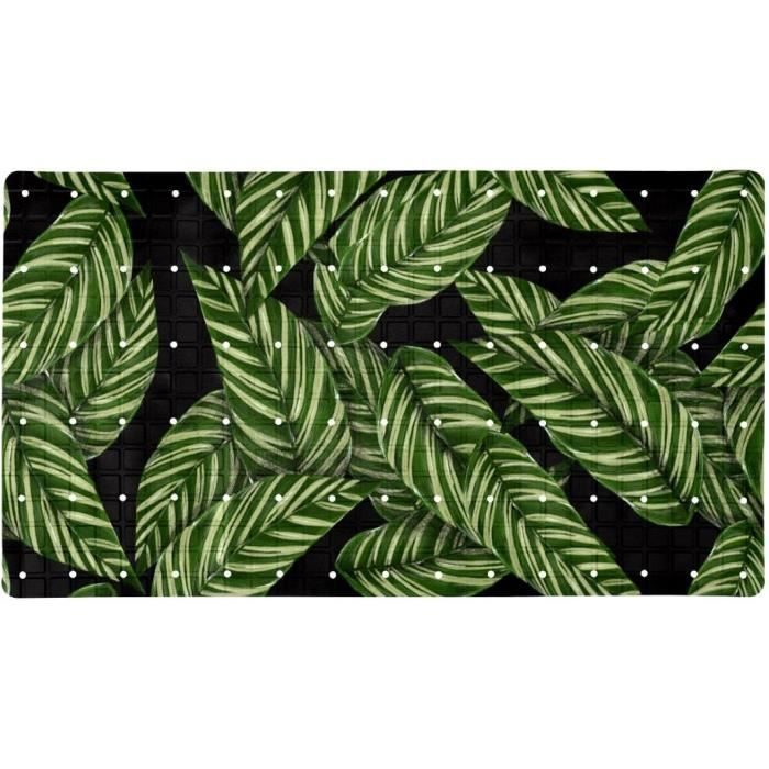 Tapis Douche Venilia Venisoft - Antidérapant, PVC Polyester, 65x200 Cm, Motif Feuilles Tropicales