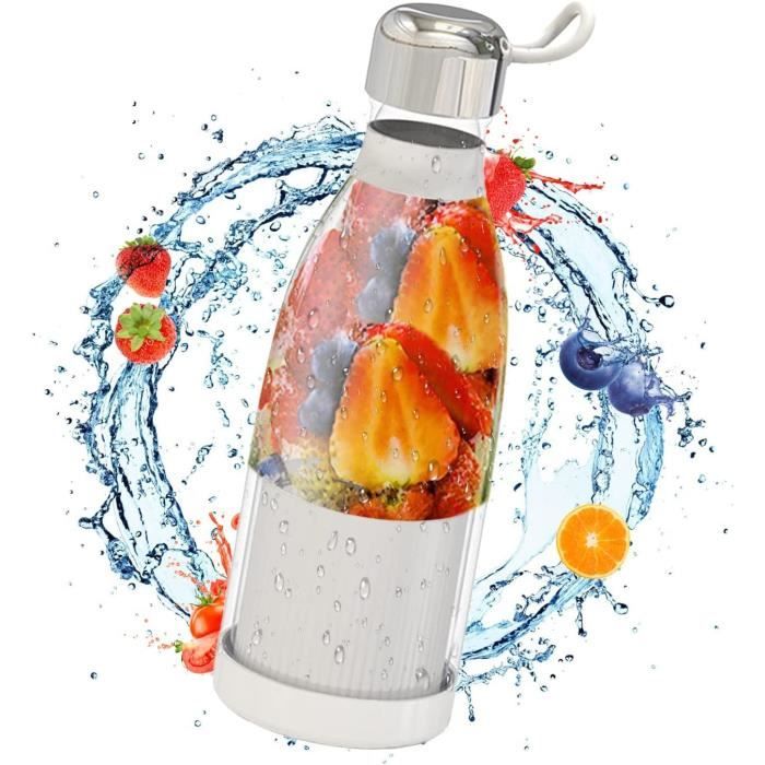 Mélangeur portable personnel/Extracteur de jus avec manchon isotherme pour milkshakes et smoothies – Mini mélangeur de 591 ml avec 6 lames, couvercle de voyage, rechargeable par USB – Petit mélangeur