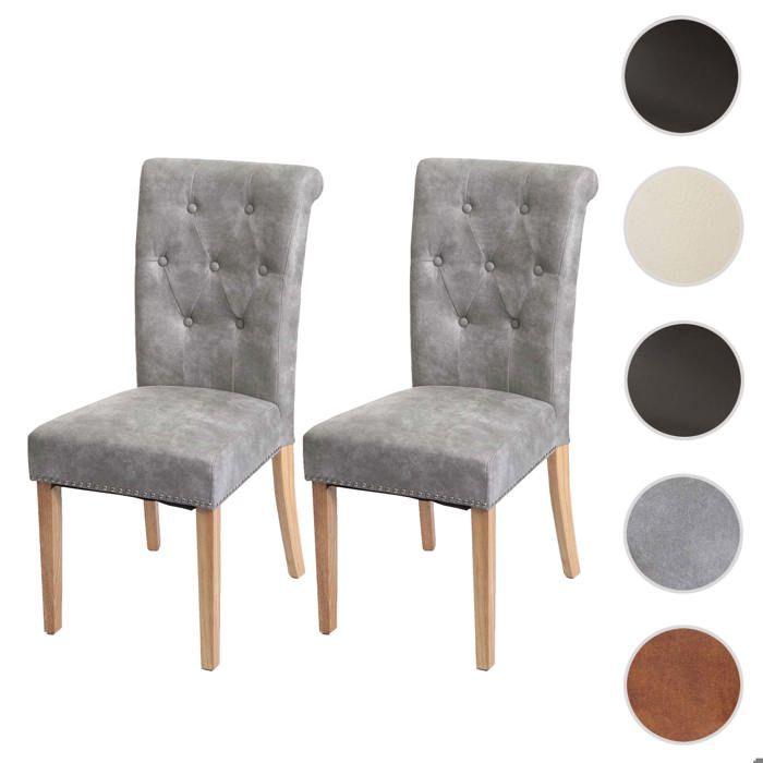 Lot de 2 chaises de salle à manger Chesterfield II tissu/textile gris clair