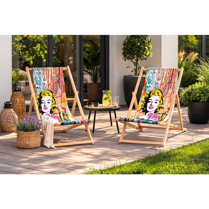 2x Chaise Longue mobilier de jardin Bois Dur Jaune dacacia solide et textilène traditionnel les chaises pliantes - Queen Marilyn