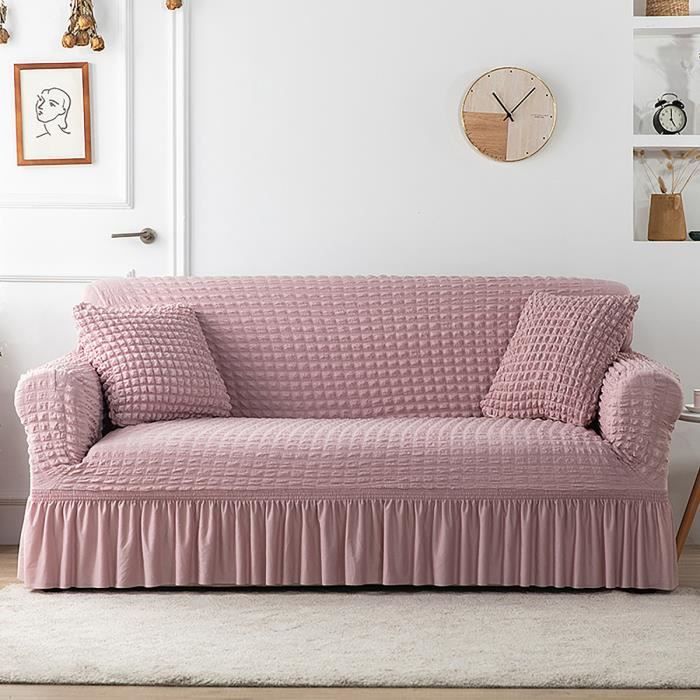 Housse de canapé extensible 3 places 190–230 cm – Polyester rose (1 pièce)