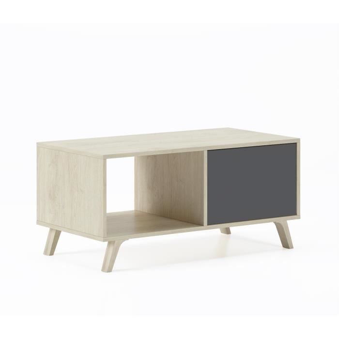 table basse avec portes, salle à manger, modèle wind, couleur chêne-gris anthracite, 92x50x45cm, rf619