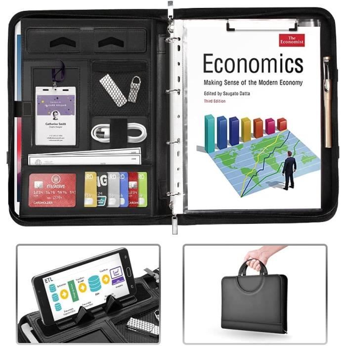 Porte-Documents STYLIO Format A4 - Avec Fermeture Éclair, Porte IPad, Bloc-Notes - Cuir Vegan