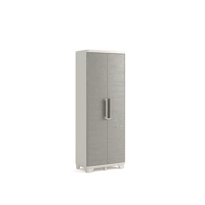 Keter Wood Grain Armoire haute Gris avec portes imitation bois 68 x 39