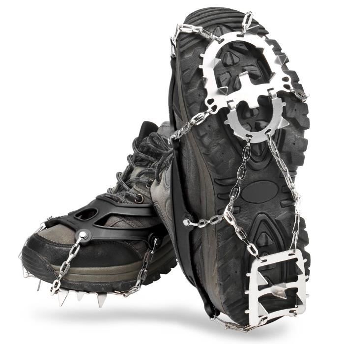 Couvre-chaussures à crampons antidérapants 18 dents pour marcher sur la neige FR 