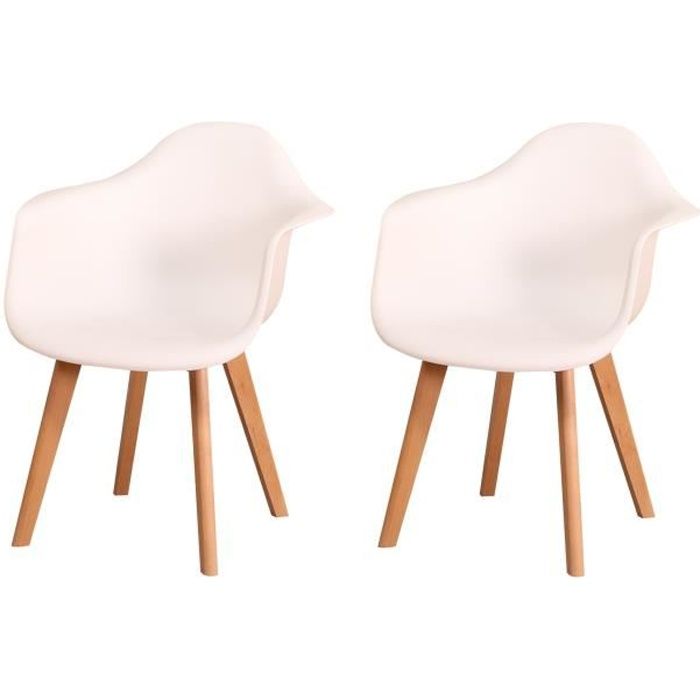 BenyLed Lot de 2 Chaise Salle à Manger Fauteuils Scandinave de Chaise latérale Design Rétro avec Pieds en Bois de Hêtre (Blanc)