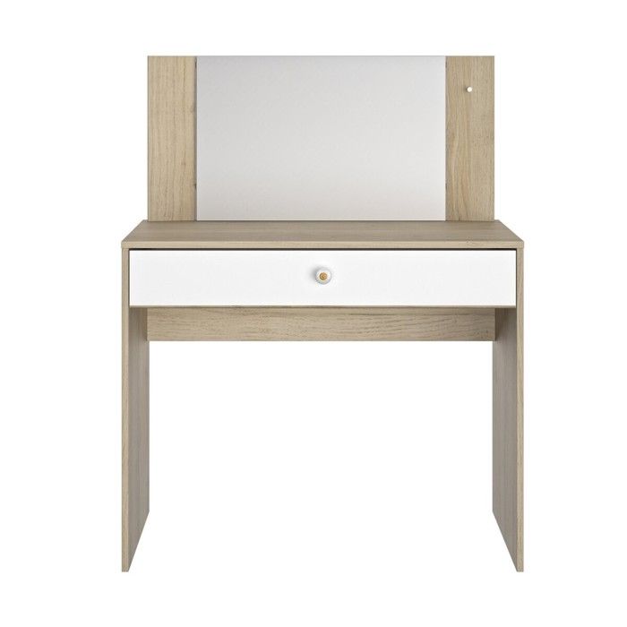 CALICOSY - Coiffeuse avec 1 tiroir de rangement L94 cm - MAKEUP - Blanc/Bois