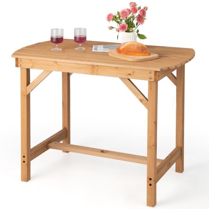COSTWAY Table de Jardin Extérieure en Bois de Sapin avec Trou de Parapluie 4CM pour 4-6 Personnes 100 x 60 x 75 cm Charge 180KG