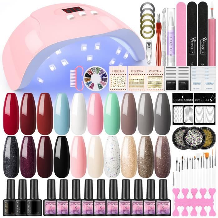 VANREESA Kit Vernis Semi Permanent, 55 Couleurs 60Pcs Vernis Semi Permanent Kit Ongle Gel UV Complet Avec Base Top Coat Mat, Cadeau Pour Femmes