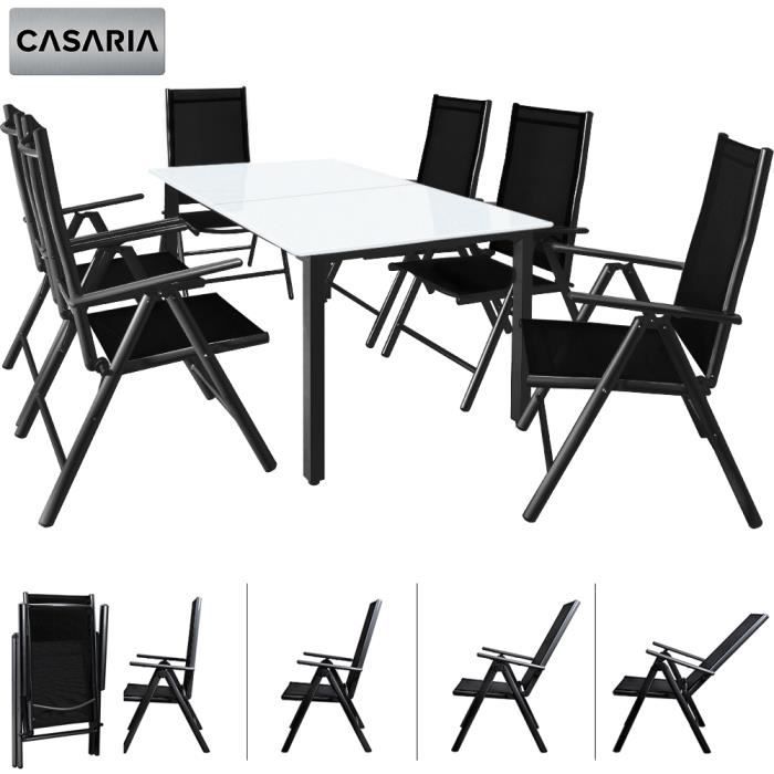 Salon de jardin aluminium Bern 6+1 anthracite chaise pliante dossier haut 8 positions terrasse balcon ensemble table et chaises