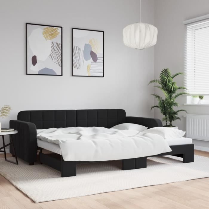 Lit de jour avec lit gigogne noir 90x200 cm velours - EAN 7868793716859