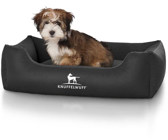 Comparer les prix de Knuffelwuff Sidney, Panier, Lit, Coussin, Corbeille pour chien, en similicuir, noir M-L 85 x 63cm