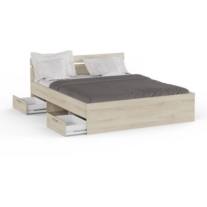 Demeyere Lit adulte MICHIGAN 160 x 200 cm Mulitiples rangements Chêne et - vue 2