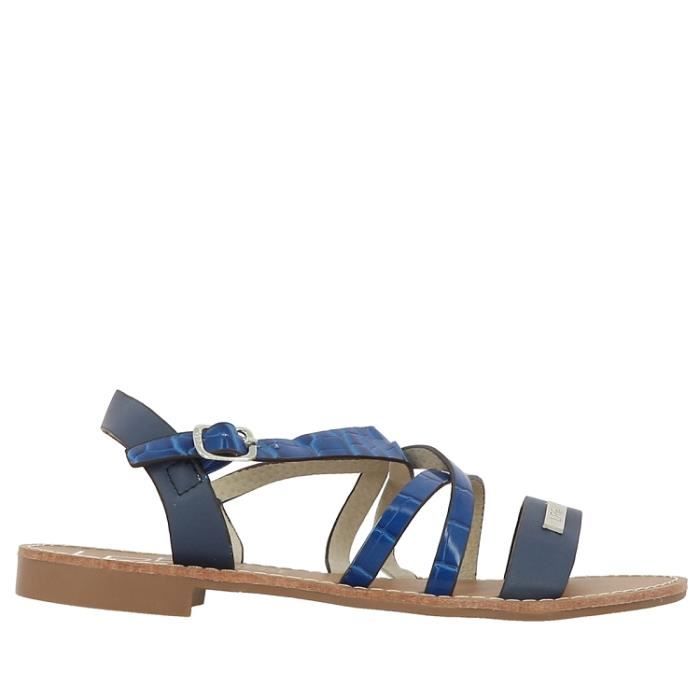 Sandales femme LPB BIANKA Bleu Talon compens 5cm Boucle de