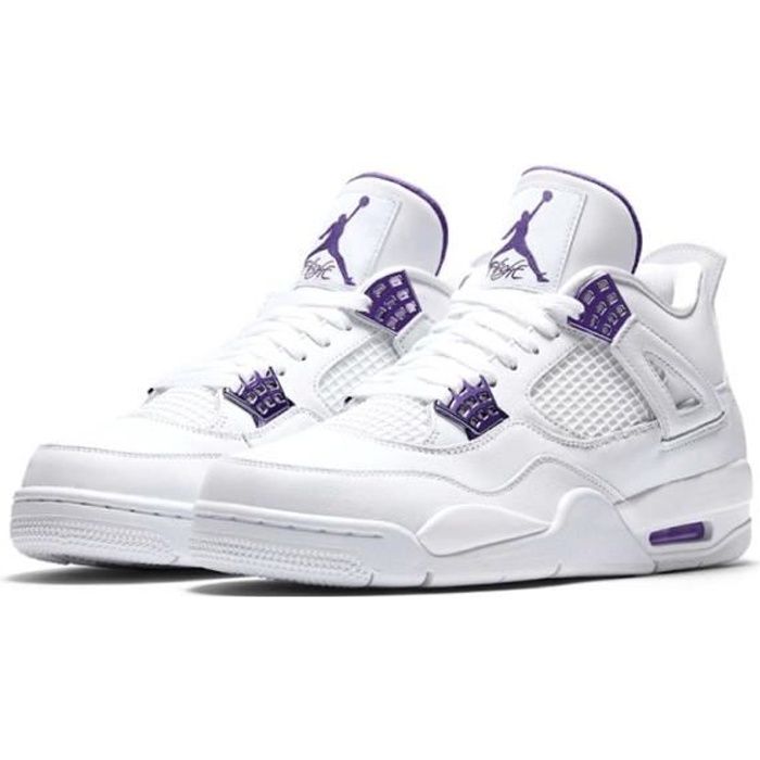 Airs Jordans 4 Retro Metallic Purple Chaussures de Basket Pas Cher AJ4 pour  Femme Homme Blanc - Cdiscount Chaussures