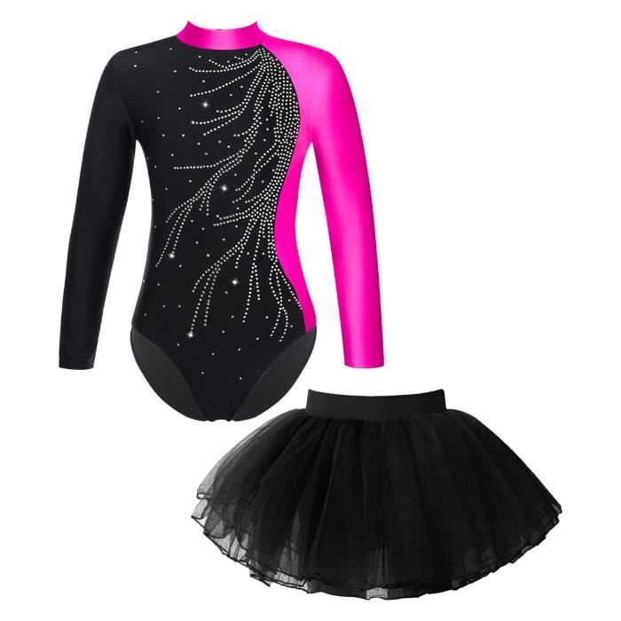 Justaucorps Gymnastique Fille Strass Manches Longues - Patinage Artistique Danse 3-16 Ans