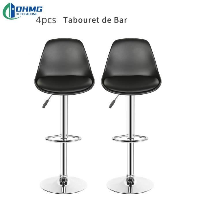 Tabourets de bar OHMG - Kit de 4 noirs pivotants et relevables