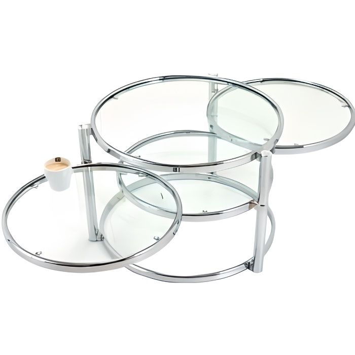table basse design quatre plateaux - present time - rond - verre - métal - essentiel