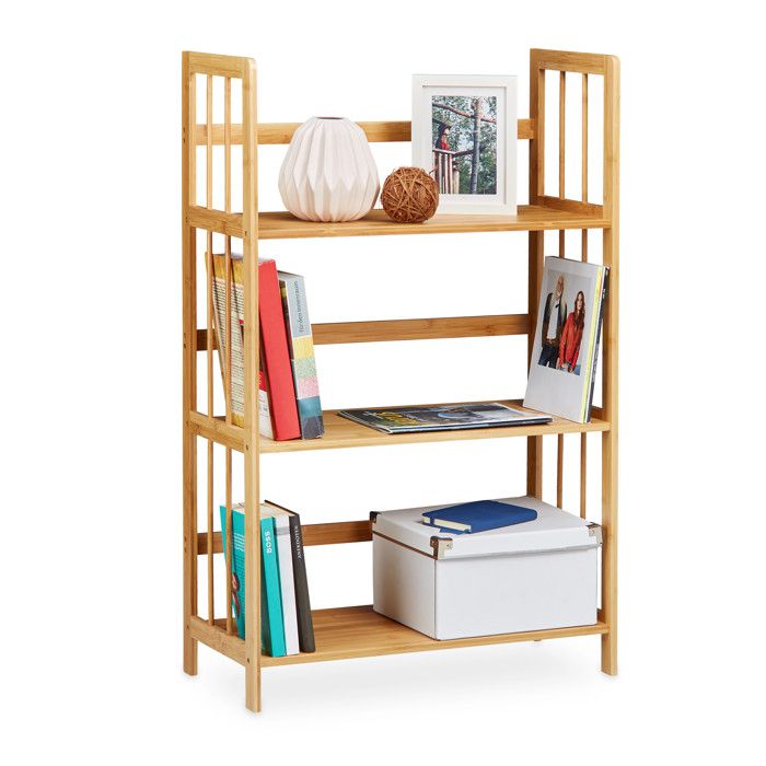 Relaxdays Etagère en bambou 3 niveaux salle de bain livres fleurs bibliothèque HxlxP: 88 x 55 x 26 cm nature