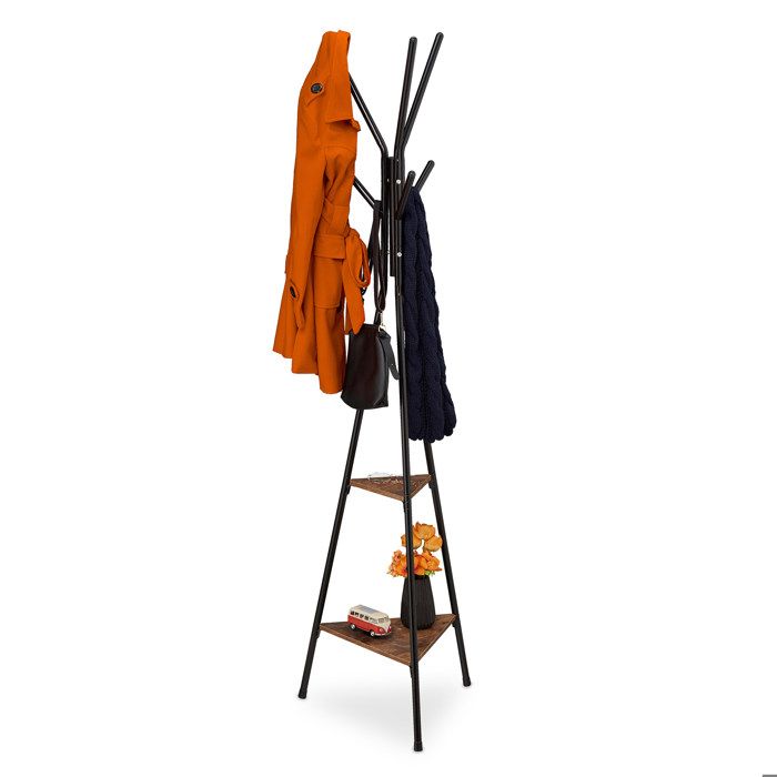 Relaxdays Support garde robe industriel HlP 181.5 x 50 x 43 cm porte manteau avec 2 supports métal et MDF noir/brun
