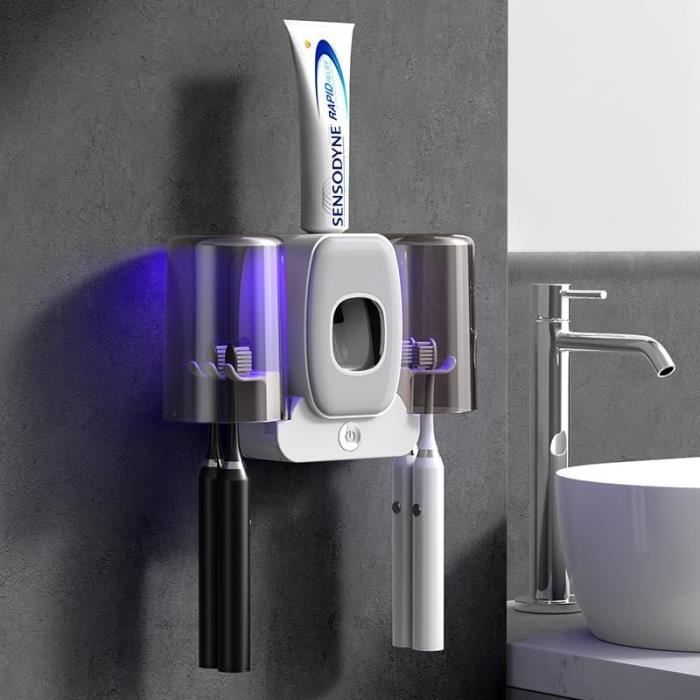Stériliseur UV Porte-Brosse à Dents Électrique Mural - Organiseur Salle De Bain Avec Séchage Et Distributeurs