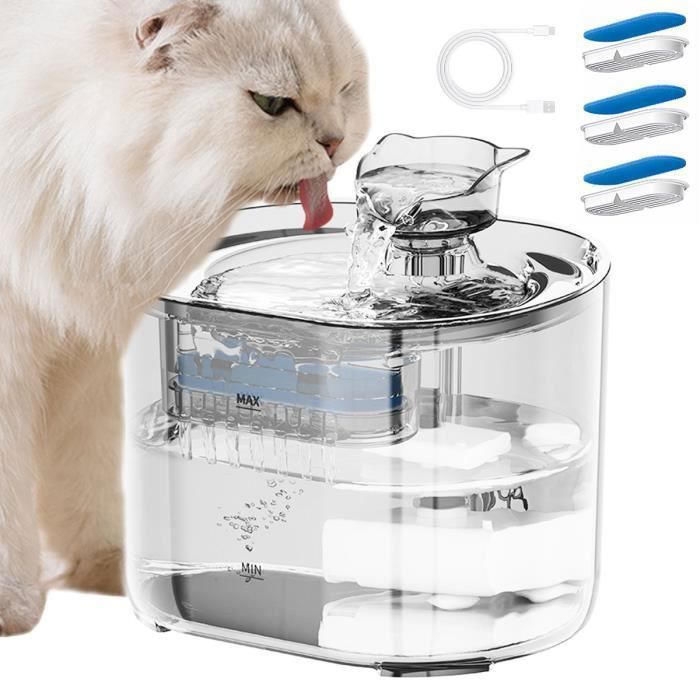 Comparer les prix de Fontaine à Eau pour Chats et Chiens - 2,2 litres-silencieux, prise USB, avec cartouche filtrante à 4 niveaux, transparent