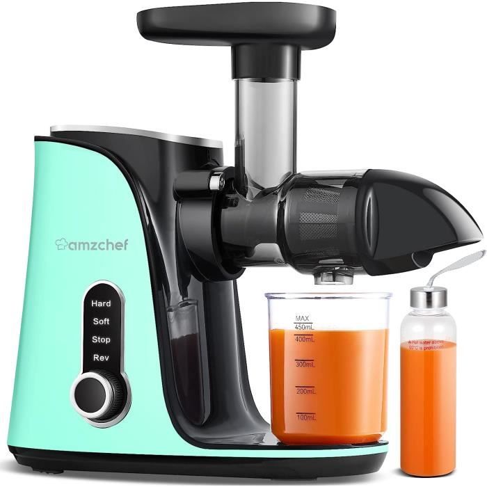 AMZCHEF Juicer Machine with 80MM Large Opening for Whole Fruit - 200W Powerful Cold Press Juicer with Upgrade Auger, Double Layer Filter, Retro Switch, Silent Motor - Black