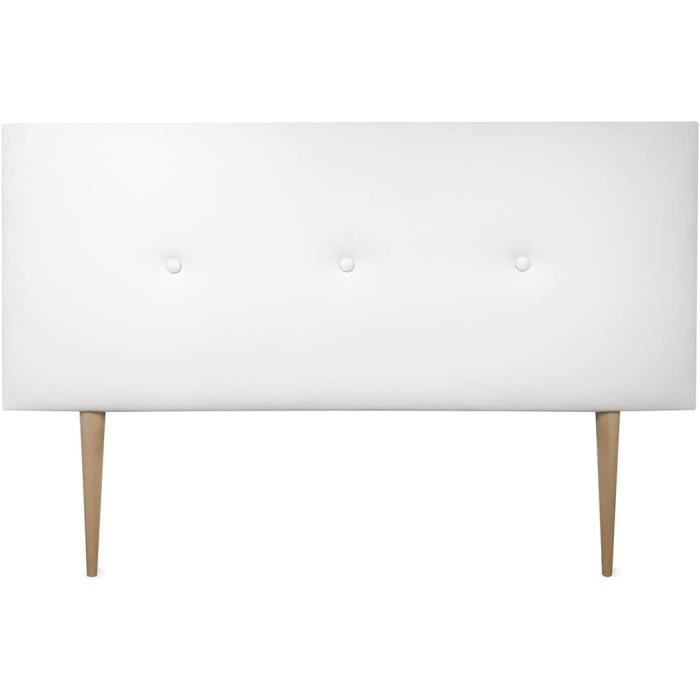 Tête De Lit Rembourrée Similicuir Nantes - 145x60cm - Blanc - Structure Bois Pin - Fabriqué Espagne