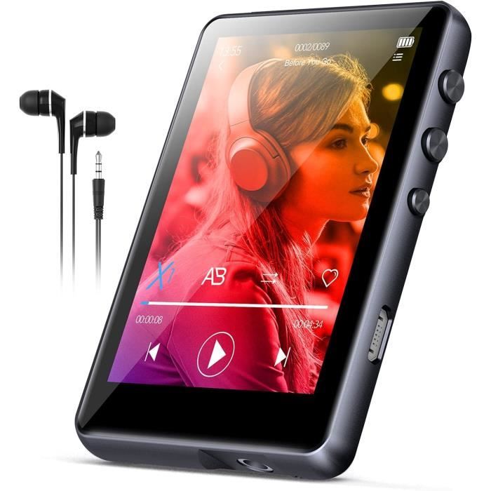 Lecteur MP3 64 Go, lecteur de musique HiFi Bluetooth 5.3, écran tactile 2,4 pouces, extensible à 128 Go