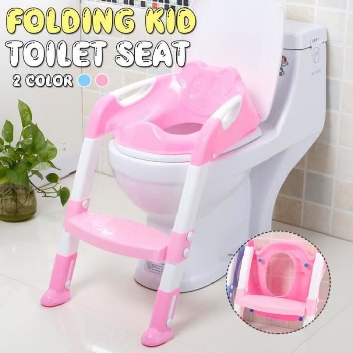 Réducteur WC Pliable Avec Escalier Réglable - Pour Enfant 2 à 7 Ans - Siège Ergonomique Avec Coussin Et Poignées - Supporte 75 Kg - Bleu/vert - 11