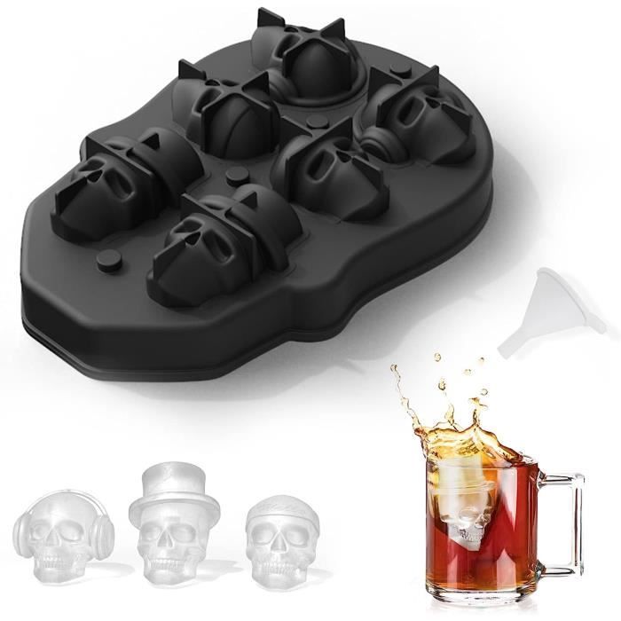 RoseFlower Moule à Glaçons En Silicone Tête De Mort (10 Cellules) - Avec Entonnoir - Pour Halloween, Cocktails - Résistant -20°C à 220°C