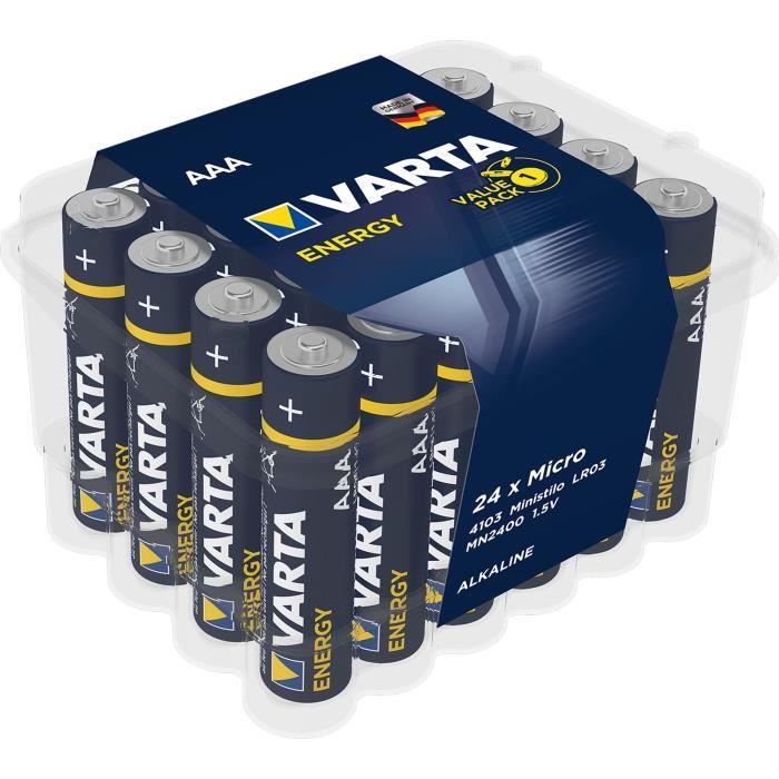 VARTA Piles AAA, Lot De 24, Energy, Alcalines, 1,5V, Emballage Recyclé