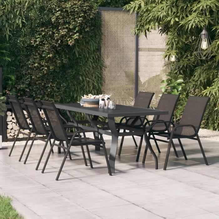 PromoTable Extérieure LMT - Table de jardin Gris et noir 180x80x70 cm Acier et verre 318Kg