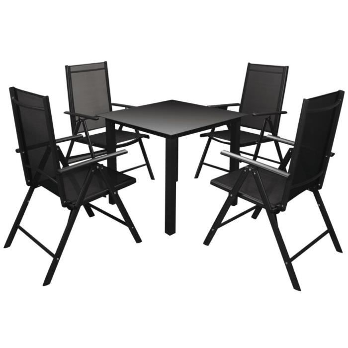 vidaXL Ensemble de Mobilier de Jardin 5 pcs Aluminium Noir Salon de Jardin